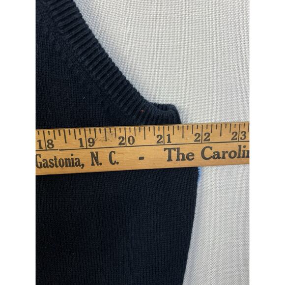 J Crew Argyle Sweater Vest Men Large Blue Crown Embroidery V Neck Cotton Preppy - Picture 8 of 10